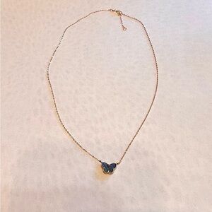 18k solid real yellow gold butterfly gray necklace 15-16.5 inches